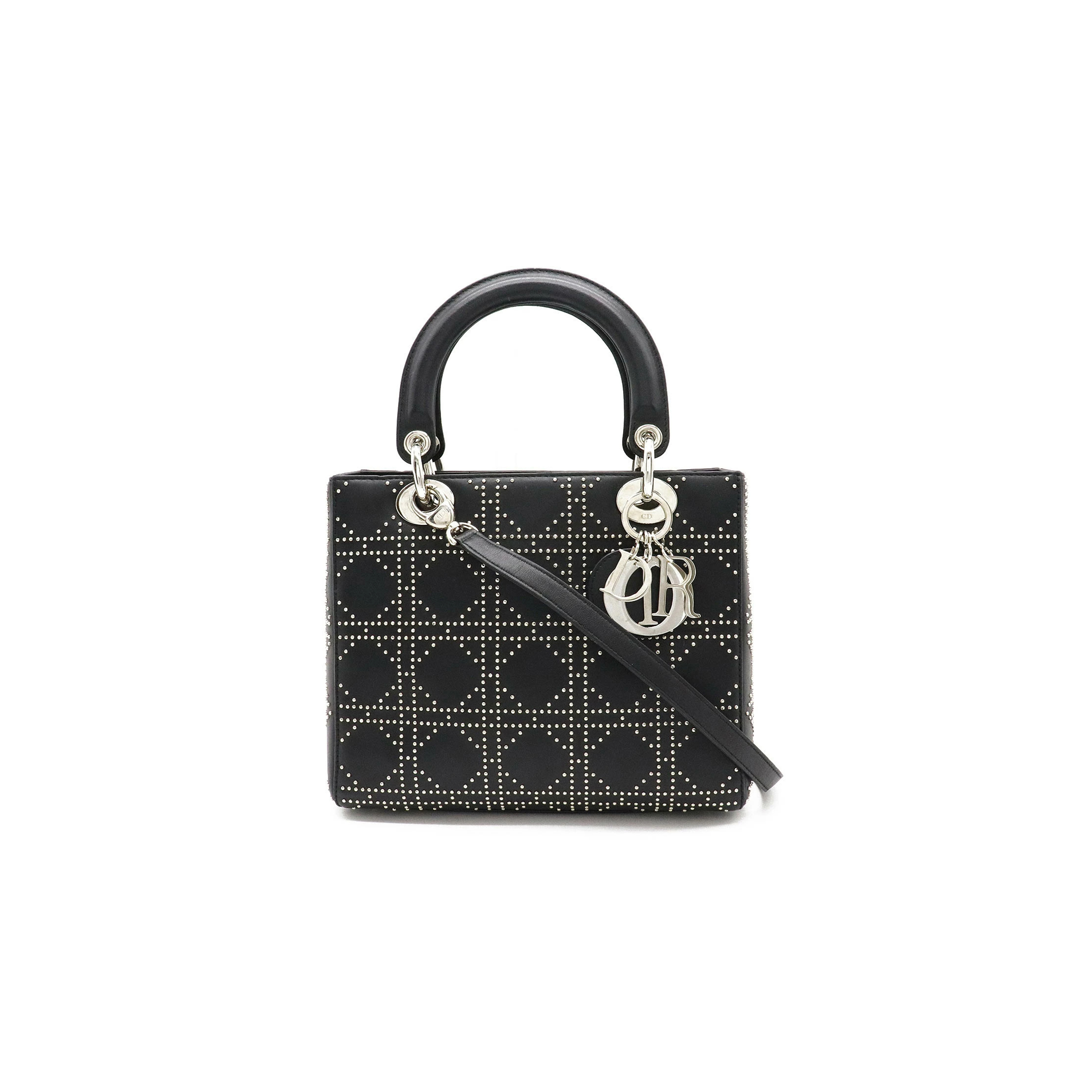 D*or lambskin studded cannage medium lady D*or black  (23*20*12.7cm)